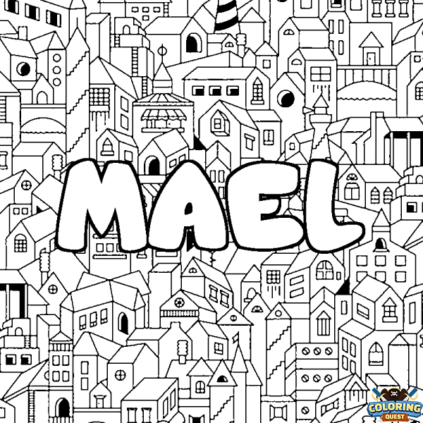 Coloring page first name MAEL - City background