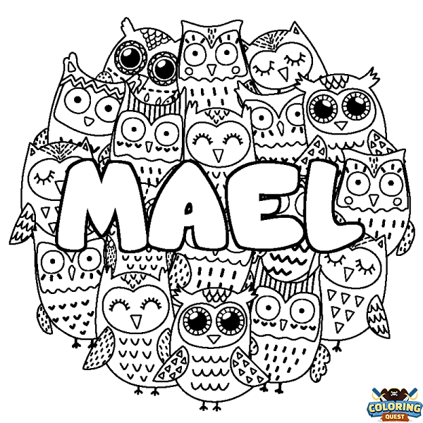 Coloring page first name MAEL - Owls background