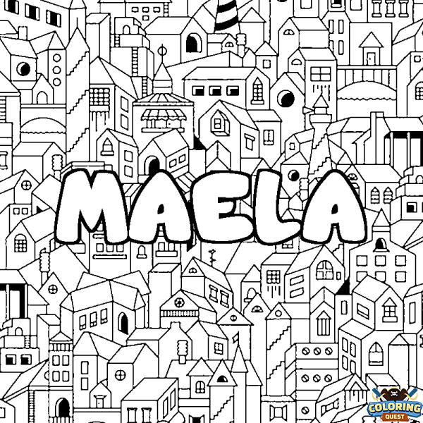 Coloring page first name MAELA - City background