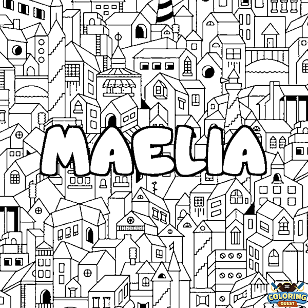 Coloring page first name MAELIA - City background
