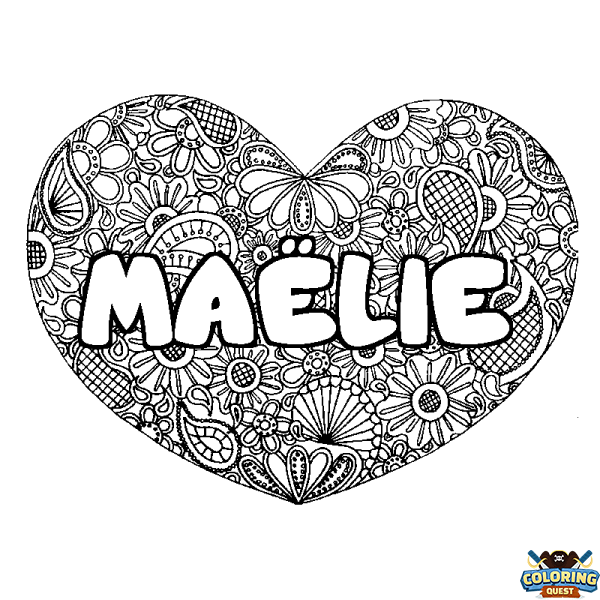 Coloring page first name MA&Euml;LIE - Heart mandala background
