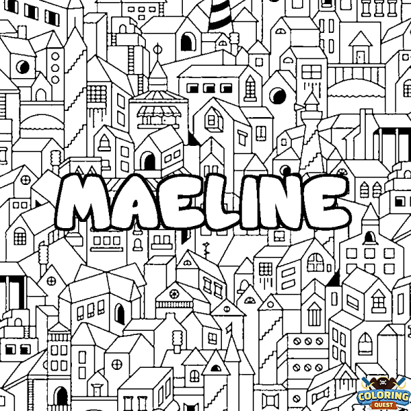 Coloring page first name MAELINE - City background