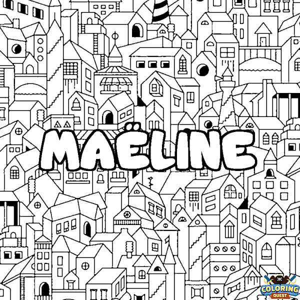 Coloring page first name MA&Euml;LINE - City background