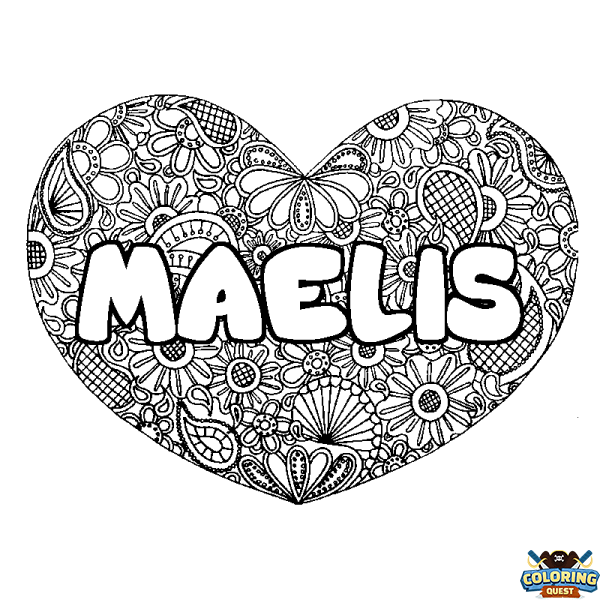 Coloring page first name MAELIS - Heart mandala background