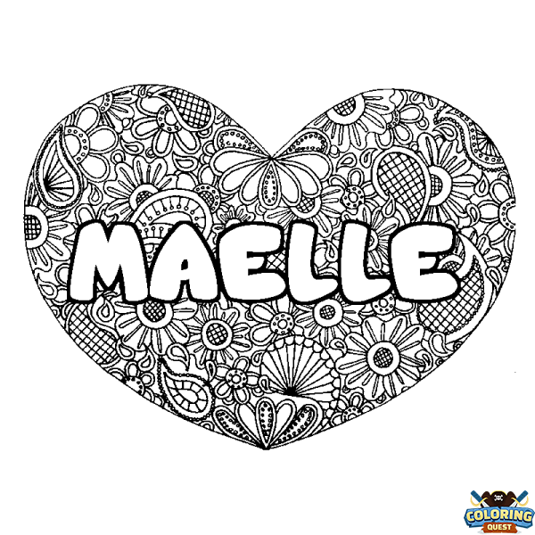 Coloring page first name MAELLE - Heart mandala background
