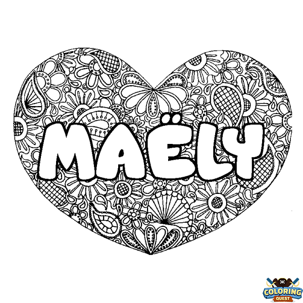 Coloring page first name MA&Euml;LY - Heart mandala background