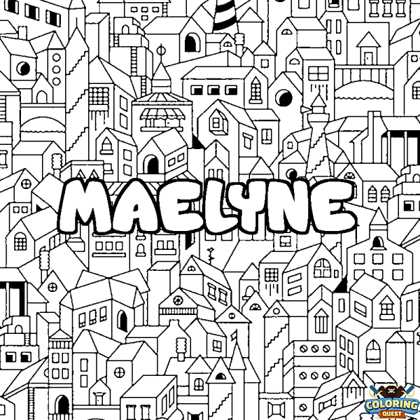 Coloring page first name MAELYNE - City background
