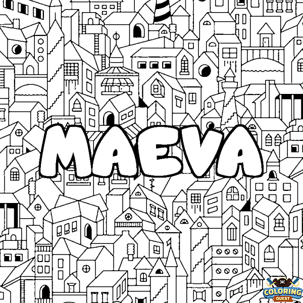 Coloring page first name MAEVA - City background