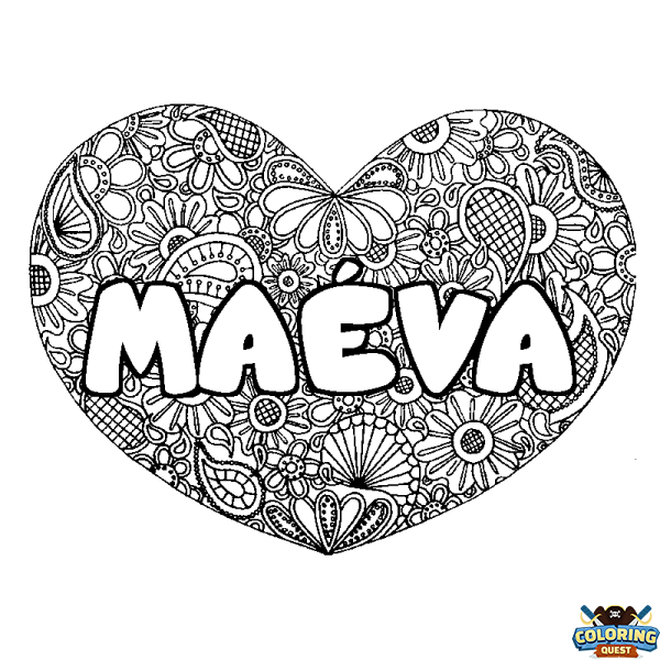 Coloring page first name MA&Eacute;VA - Heart mandala background