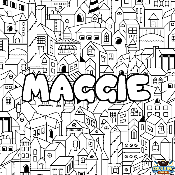 Coloring page first name MAGGIE - City background