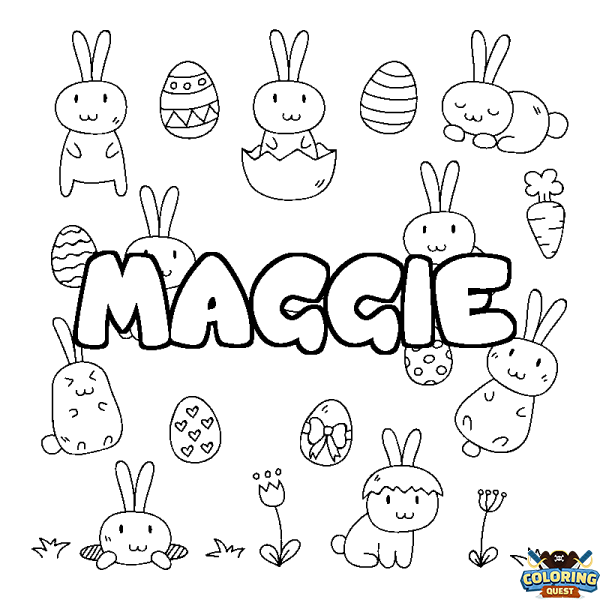 Coloring page first name MAGGIE - Easter background