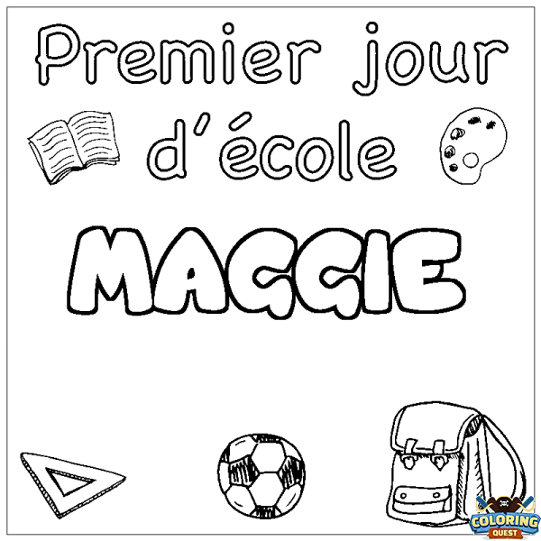 Coloring page first name MAGGIE - School First day background