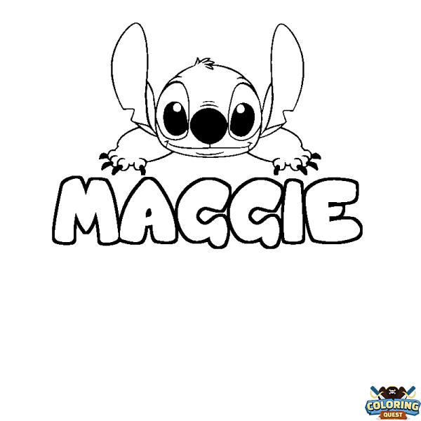 Coloring page first name MAGGIE - Stitch background