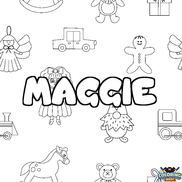 Coloring page first name MAGGIE - Toys background