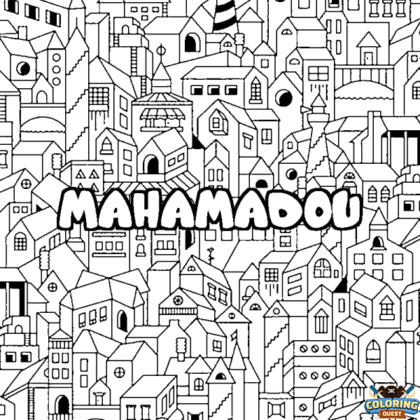 Coloring page first name MAHAMADOU - City background