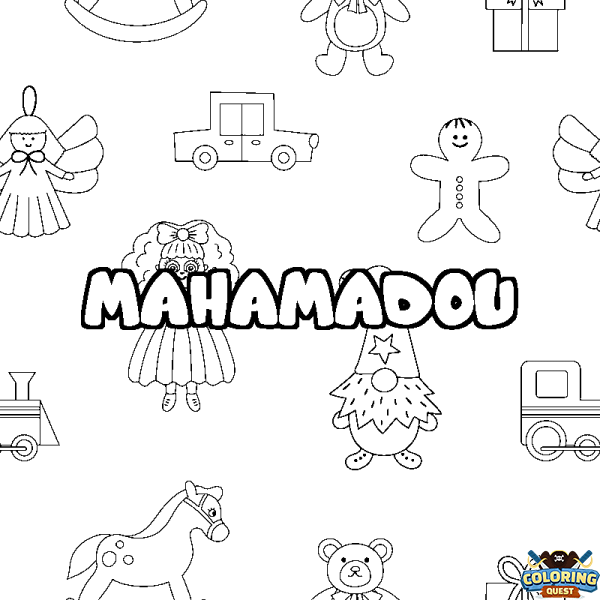 Coloring page first name MAHAMADOU - Toys background