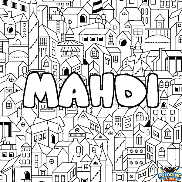 Coloring page first name MAHDI - City background