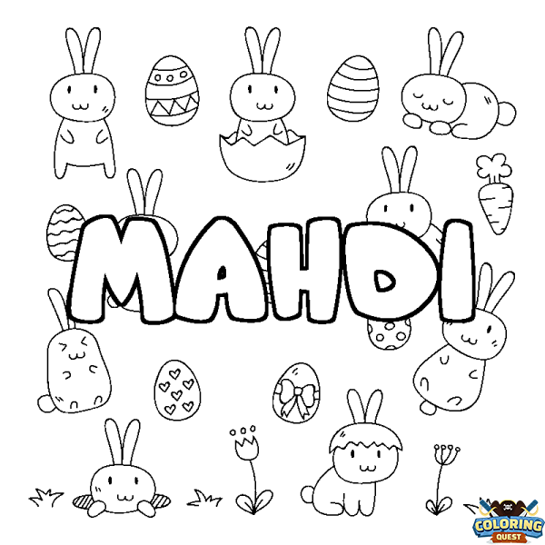 Coloring page first name MAHDI - Easter background