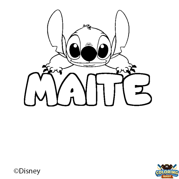 Coloring page first name MAITE - Stitch background