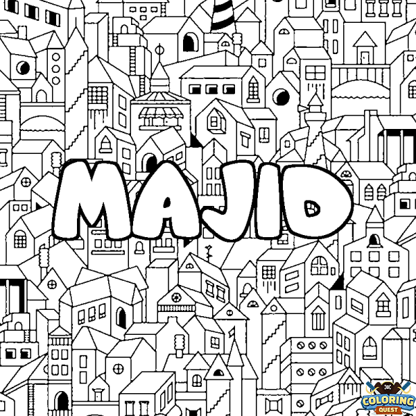 Coloring page first name MAJID - City background