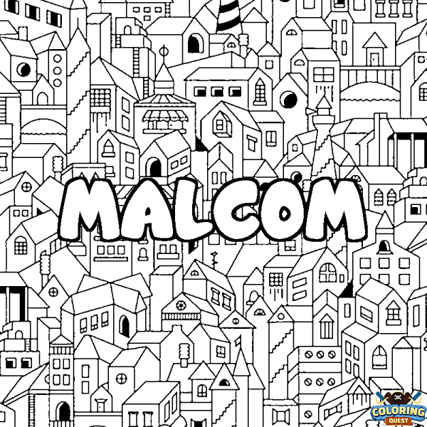 Coloring page first name MALCOM - City background