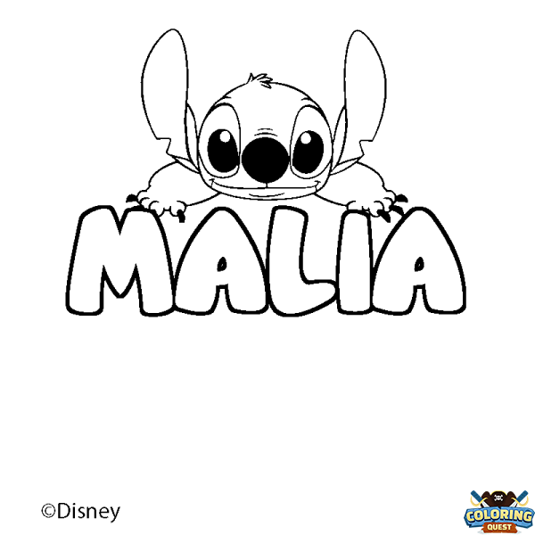 Coloring page first name MALIA - Stitch background
