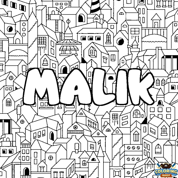 Coloring page first name MALIK - City background