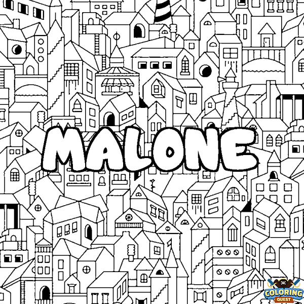 Coloring page first name MALONE - City background