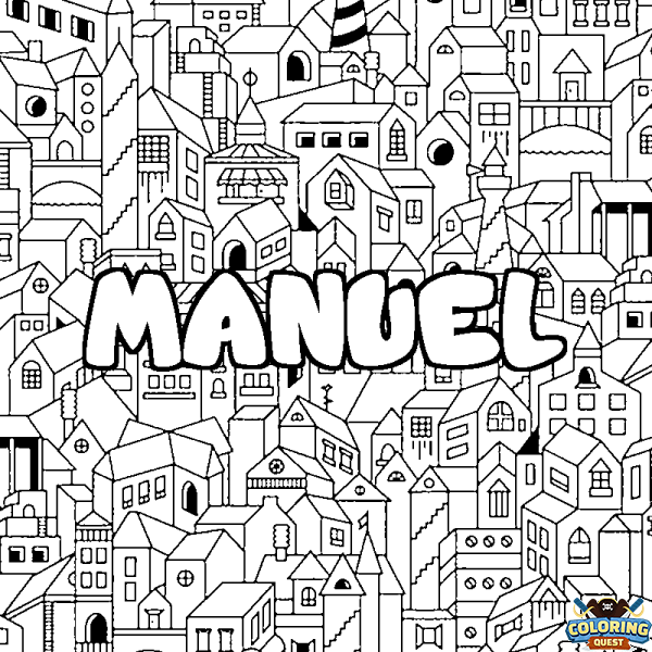 Coloring page first name MANUEL - City background