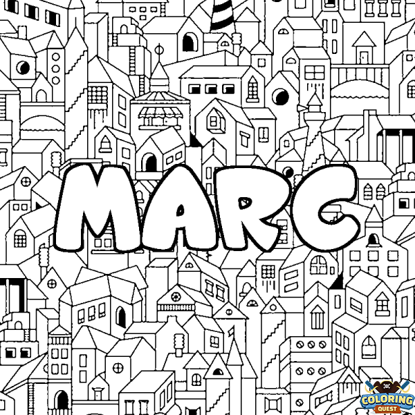 Coloring page first name MARC - City background