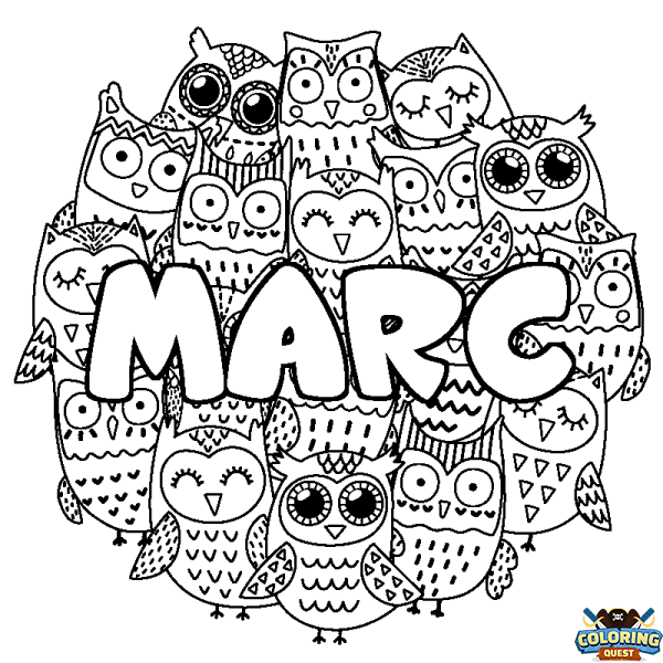 Coloring page first name MARC - Owls background