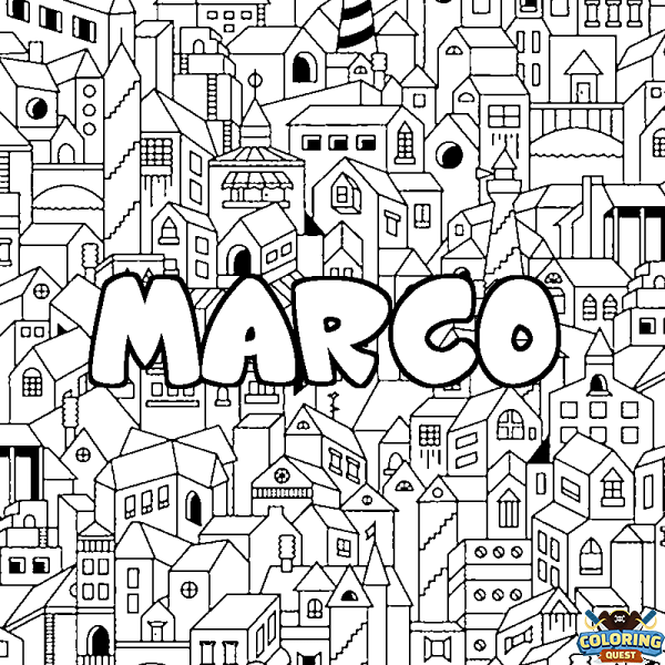 Coloring page first name MARCO - City background