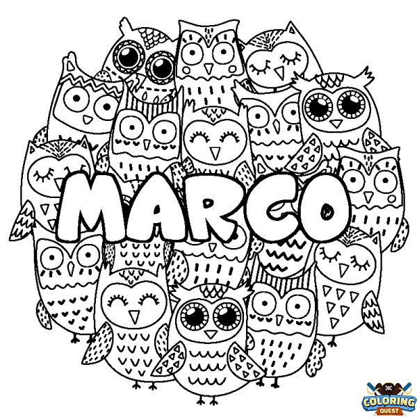 Coloring page first name MARCO - Owls background