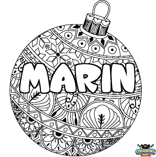 Coloring page first name MARIN - Christmas tree bulb background