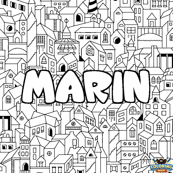 Coloring page first name MARIN - City background