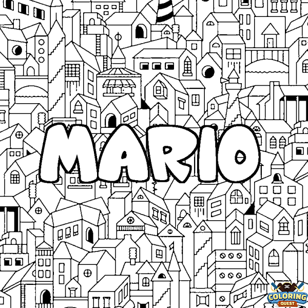 Coloring page first name MARIO - City background