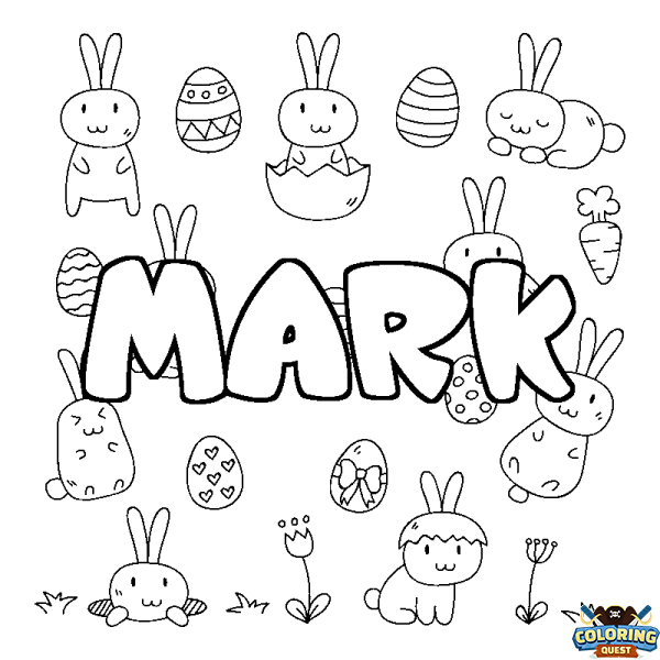Coloring page first name MARK - Easter background