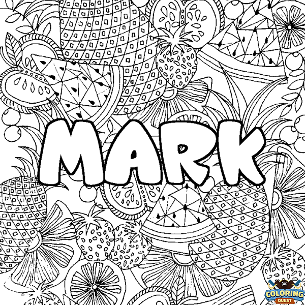 Coloring page first name MARK - Fruits mandala background