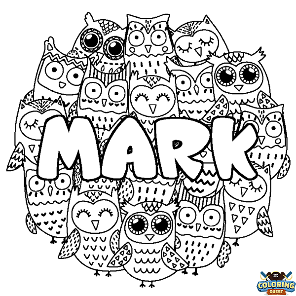 Coloring page first name MARK - Owls background