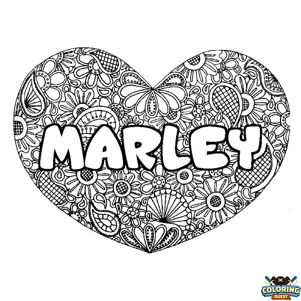 Coloring page first name MARLEY - Heart mandala background