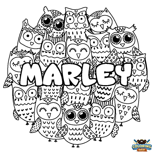 Coloring page first name MARLEY - Owls background