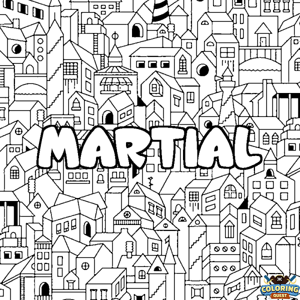 Coloring page first name MARTIAL - City background