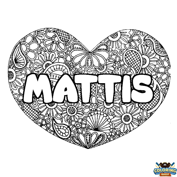 Coloring page first name MATTIS - Heart mandala background