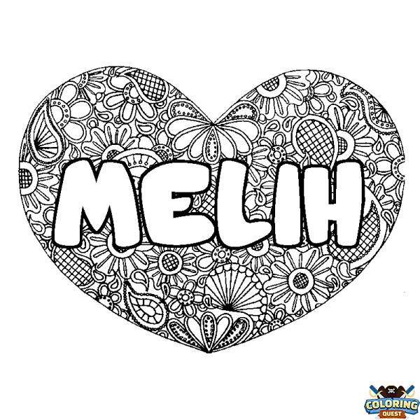 Coloring page first name MELIH - Heart mandala background