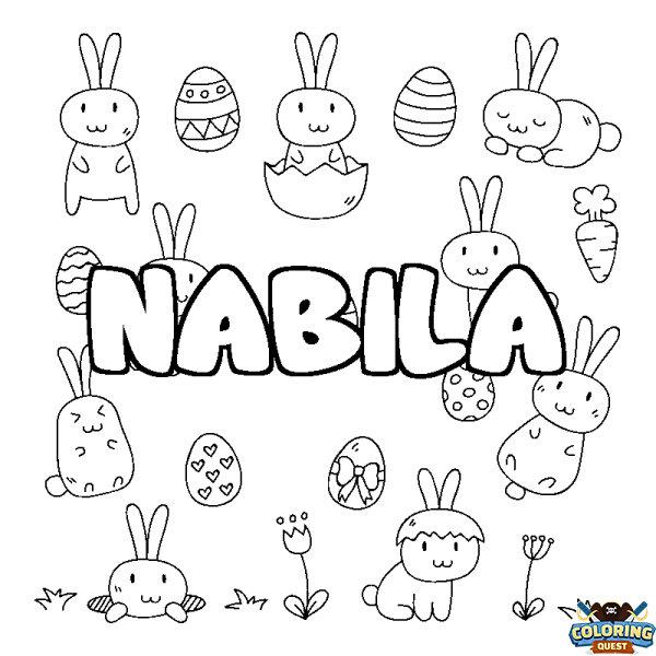 Coloring page first name NABILA - Easter background