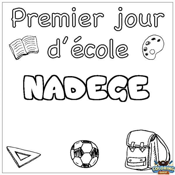 Coloring page first name NADEGE - School First day background