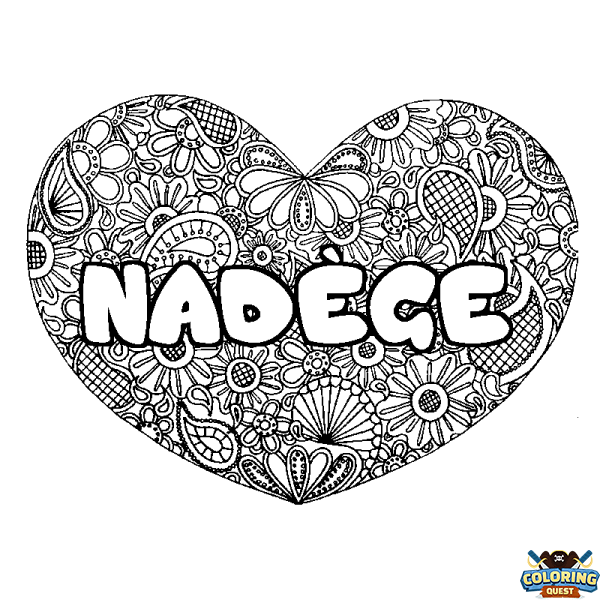 Coloring page first name NAD&Egrave;GE - Heart mandala background