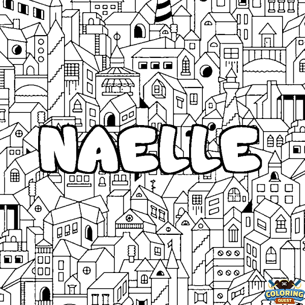 Coloring page first name NAELLE - City background