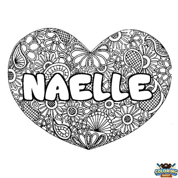 Coloring page first name NAELLE - Heart mandala background