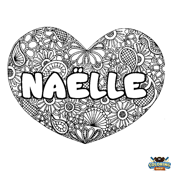 Coloring page first name NA&Euml;LLE - Heart mandala background